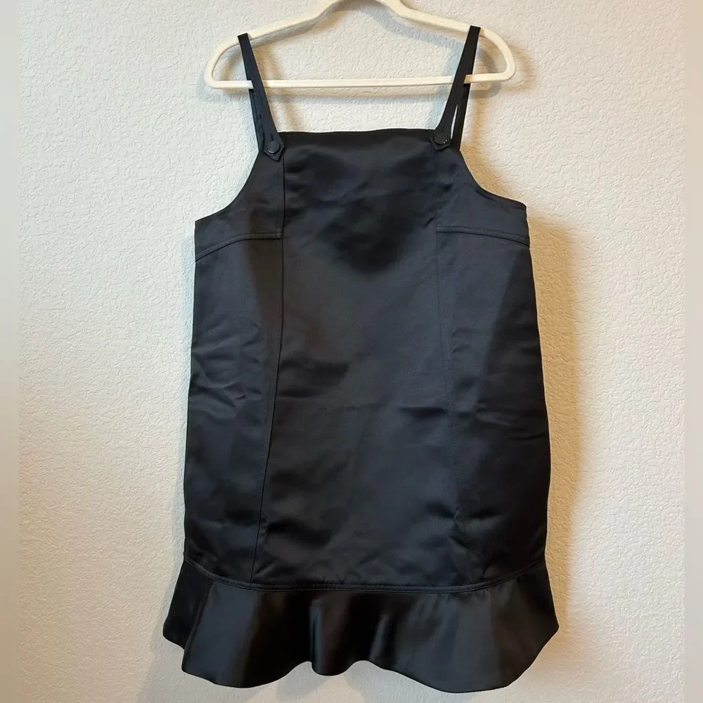 NWT GANNI Duchesse Satin Mini Dress in Black, Size 42 (US 10/12) - Picture 2 of 12